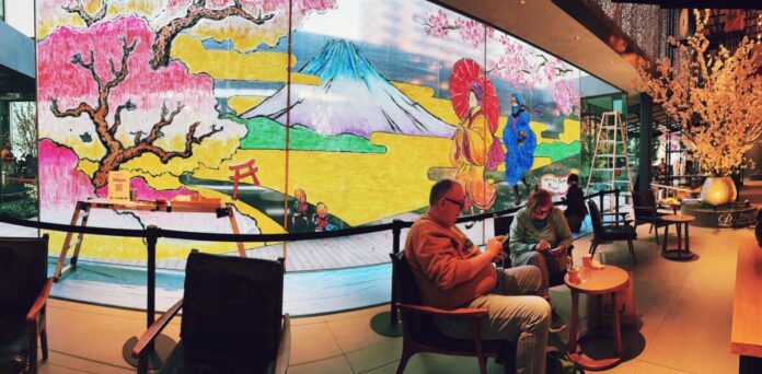 【インバウンド客が絶賛】「キットパス」で描く日本の春に海外ゲストが釘付け！東京ベイ潮見プリンスホテルでのライブドローイング第4弾『爛漫 -Ranman-』実施報告のメイン画像