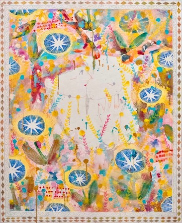 【銀座 蔦屋書店】画家・やましたあつこが描く“邪魔のない幸せ”。個展「王国のベール」を2月19日（土）より開催。のサブ画像2_once upon a time  30号　  2022年    パネルに和紙、岩絵具、ペン、色鉛筆、透明水彩