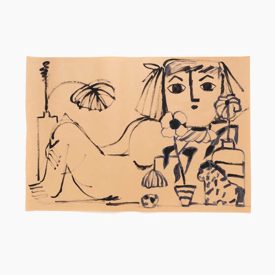 フィンランドのアーチスト、イェンニ・トゥオミネンの日本初個展が東京都渋谷区で開催のサブ画像6_Girl and Flowers ／2020 ／Ink on brown packing paper ／68x100cm ／©︎Jenni Tuominen