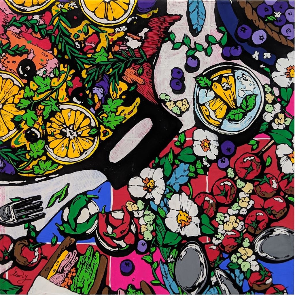 夏の軽井沢で食を“鑑賞”する｜人生にひと匙のスパイスを加える個展「add a dash of spice to life」のサブ画像2_icco Yoshimura『Blessed III』 33.3 × 33.3 cm, パネル カンバス ミクストメディア, 2017年