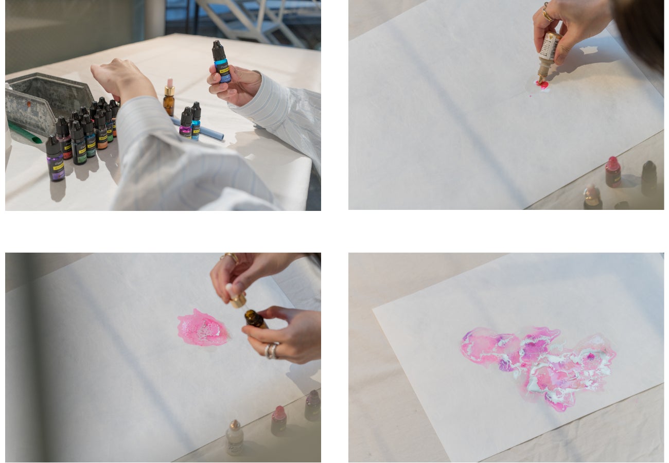 STU48 今村美月 個展「私の頭の中」が連日大盛況にて出展全作品が完売。SILENT SIREN 山内あいなとのコラボレーション創作で唯一無二のアート作品も誕生！のサブ画像3_山内あいなによるアルコールインクアートの制作風景