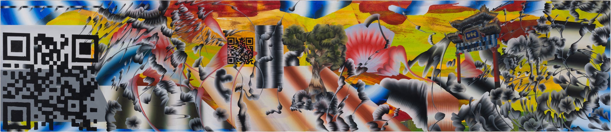 【横浜美術館】New Artist Picks: Wall Project　浦川大志｜掲示：智能手机ヨリ横浜仮囲之図のサブ画像6_《中華風》　2022年　パネルに綿布、ジェッソ、アクリル　75×322cm　撮影：山中慎太郎