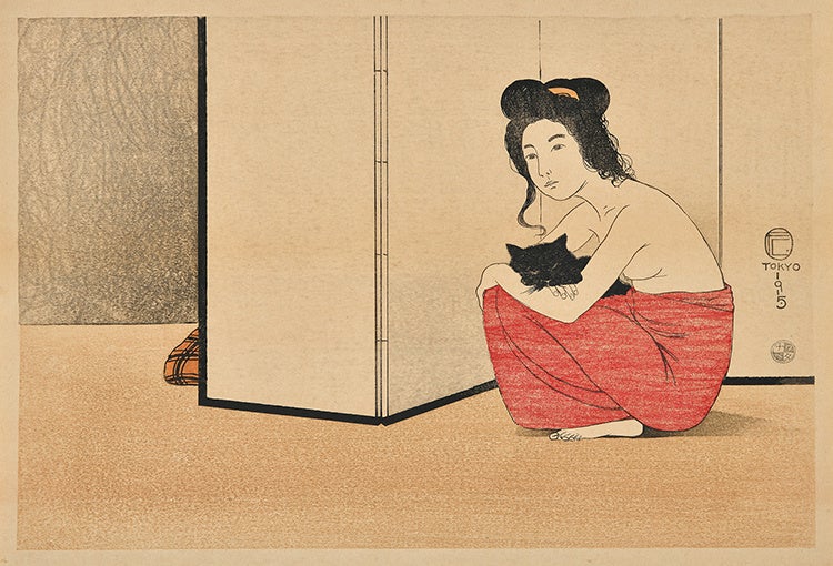 【茅ヶ崎市美術館】11月6日まで開催中！展覧会「THE 新版画　版元・渡邊庄三郎の挑戦」のサブ画像2_フリッツ・カペラリ《黒猫を抱く女》 大正4年（1915）