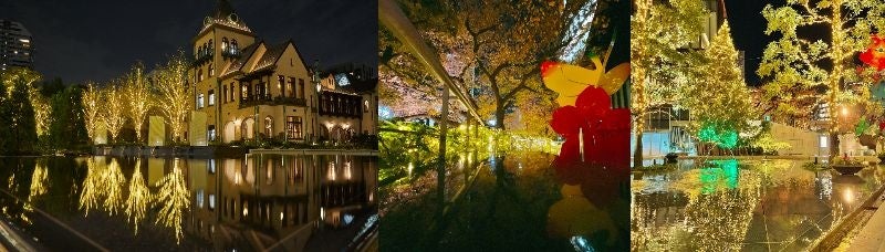 ＜千代田区・東京ガーデンテラス紀尾井町＞冬のテーマは“再会 ~Reunion~”クリスマスツリーと、イルミネーションで紀尾井町の冬を華やかに彩る『KIOI WINTER 2022－2023』のサブ画像3_左：赤坂プリンス クラシックハウス イルミネーション（過去開催の様子）　中央・右：館内各所もシャンパンゴールドに（過去開催の様子）