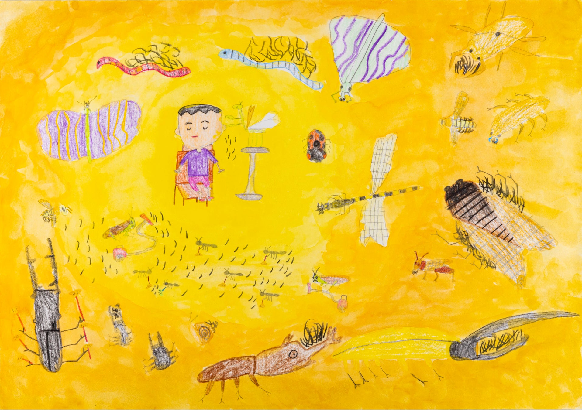 累計応募作品数200万点を超える“日本最大級の創作絵画コンクール”「第21回ドコモ未来ミュージアム」受賞作品決定！のサブ画像5_【ゴールド】絵画部門小学校3～4年生の部_阿部颯哉さん「昆虫たちの床屋さん」