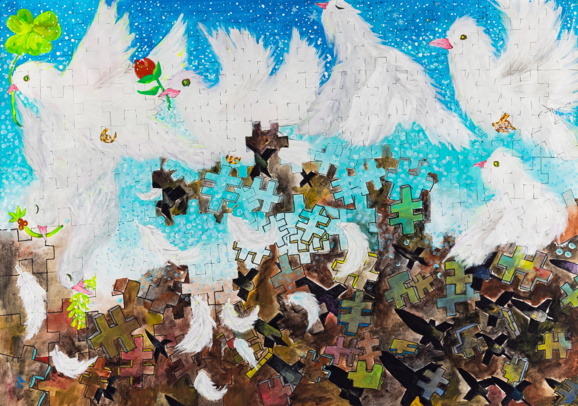 累計応募作品数200万点を超える“日本最大級の創作絵画コンクール”「第21回ドコモ未来ミュージアム」受賞作品決定！のサブ画像6_【ゴールド】絵画部門小学校５～6年生の部_千代倉百萌さん「平和な世界」