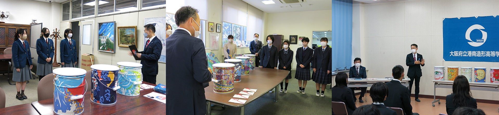 ペール缶メーカーのジャパンペール、高校生のアート作品を2023年オリジナルカレンダーに採用！ 入選の12作品をプリントしたペール缶を表彰式で贈呈のサブ画像4_生徒のみなさんに企画参加の御礼を伝えるジャパンペール代表取締役社長