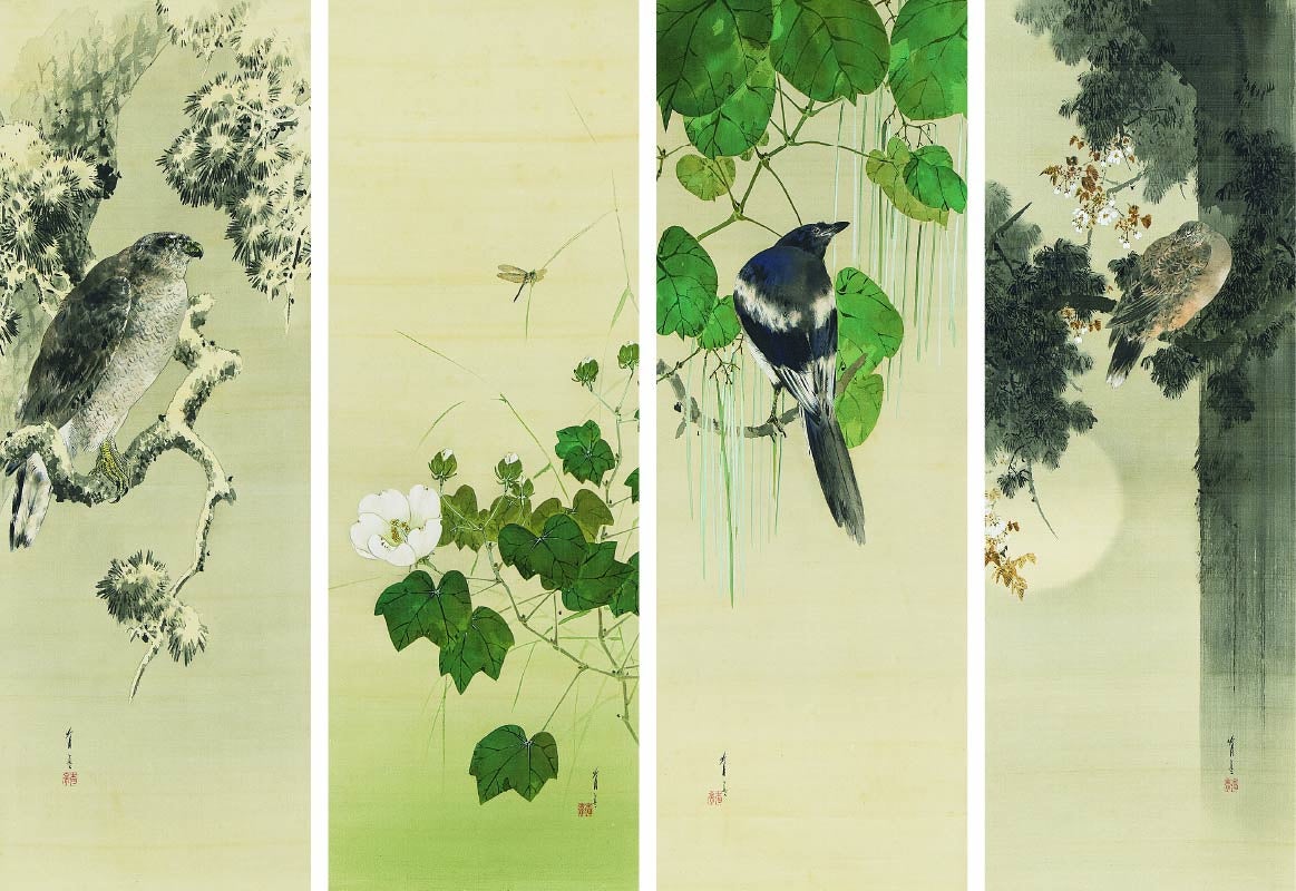 花鳥画が一堂に会する「鳥絶技巧 ―渡邊省亭を中心に―」のサブ画像2_渡邊省亭「四季花鳥」