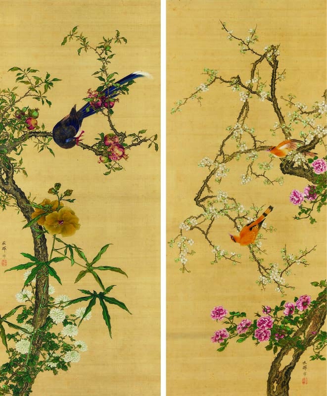 花鳥画が一堂に会する「鳥絶技巧 ―渡邊省亭を中心に―」のサブ画像4_岡本秋暉「四時花禽」