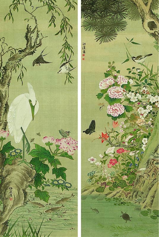 花鳥画が一堂に会する「鳥絶技巧 ―渡邊省亭を中心に―」のサブ画像8_司馬江漢・鏑木梅渓「草花群鳥虫図」