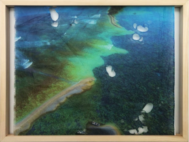 Taiji Terasaki個展　Paradise Reborn: Rewilding Palmyra ー楽園の再生:パルミラ環礁の再自然化ー 　N&A Art SITEにて開催中のサブ画像1_Fragility Atoll (above) 　和紙にインクジェットプリント、木　2022