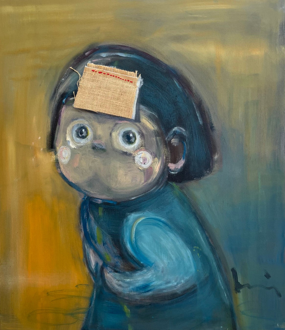 【銀座 蔦屋書店】香港で活躍するアーティストb.wingによる個展「Home Alone（Don't forget to play）」を3月18日（土）より開催。のサブ画像2_「ゲーム」、2023、油絵の具、刺繍、70x60cm