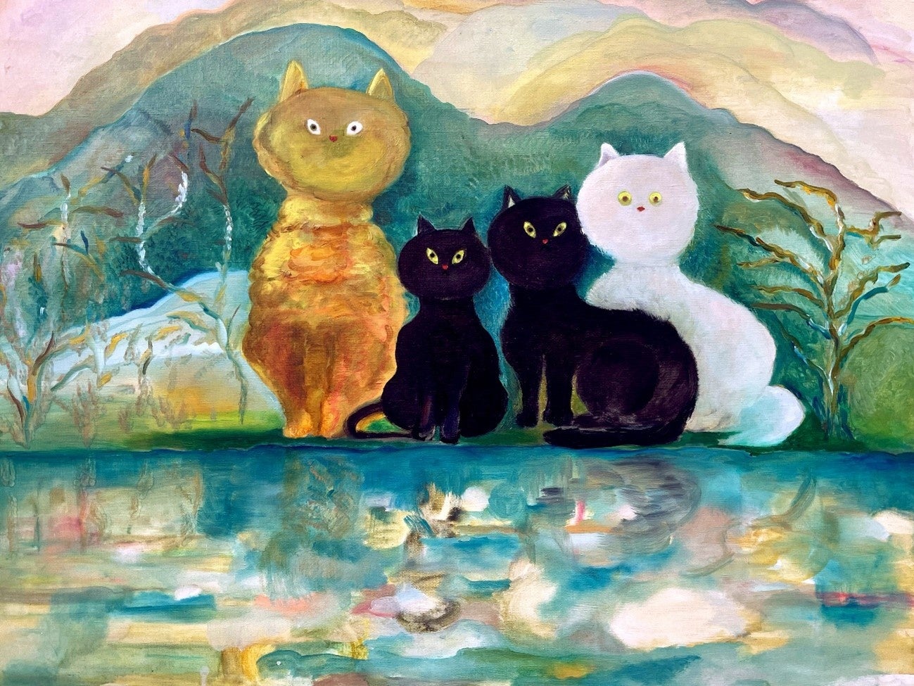 【銀座 蔦屋書店】ナガモトマイの作品展示「言葉を知らないボク達」を 3月11日（土）より開催。理不尽な現実を生き抜く存在を、かわいらしくもふてぶてしい猫のモチーフで表現のサブ画像4_「言葉を知らないボク達」 910×727mm／oil campus／2023（代官山 蔦屋書店にて展示）