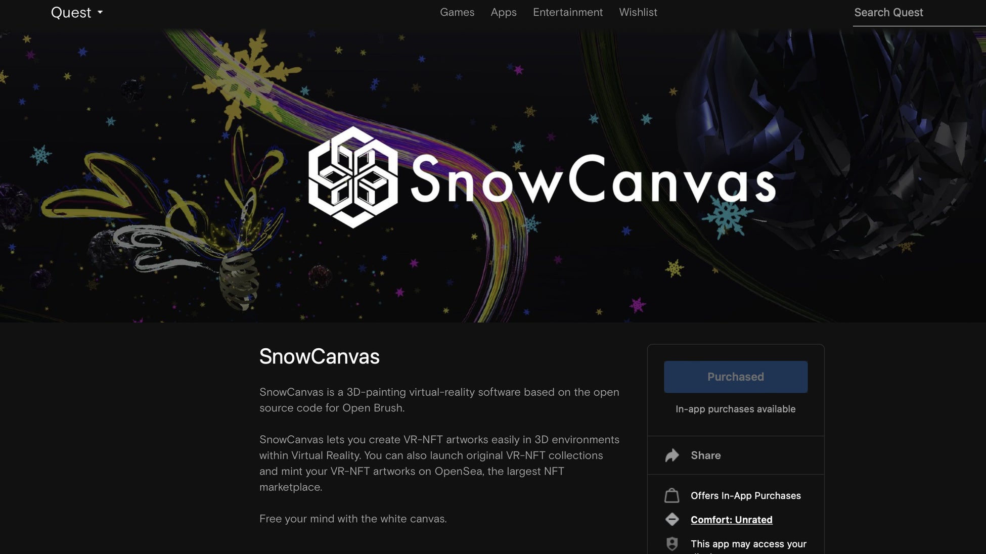 VRNFTアート制作アプリ『SnowCanvas』ベータ版リリース！のサブ画像4