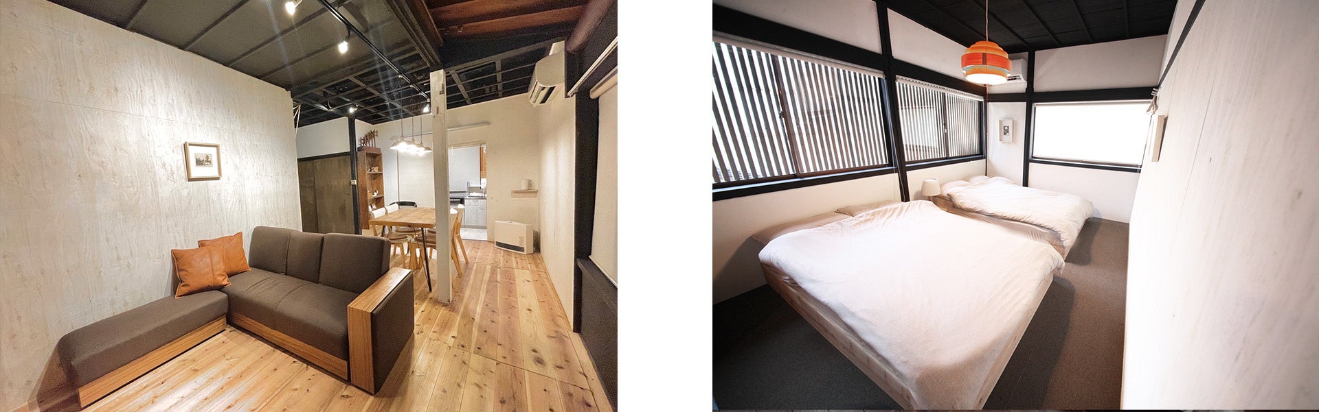 金沢にアーティスト坂野充学による分散型ホテル「ARTS ＆ STAY Kanazawa」グランドオープンのサブ画像11_【左】貸切宿HISORIのリビングスペース　【右】３客室からなる広々とした町家。