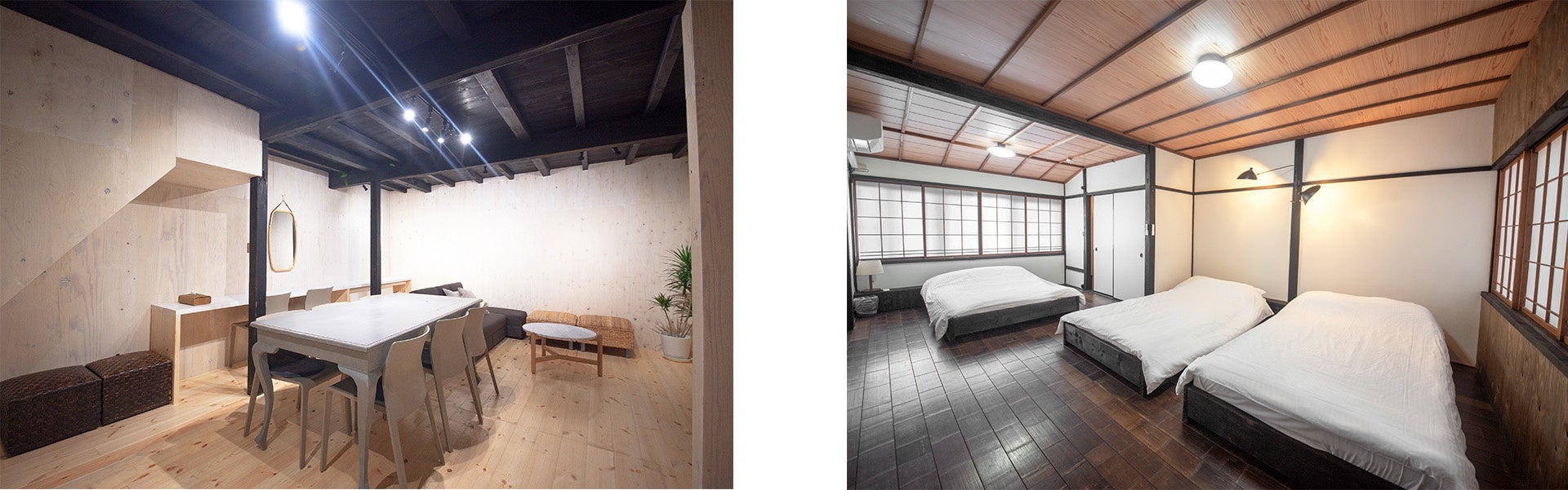 金沢にアーティスト坂野充学による分散型ホテル「ARTS ＆ STAY Kanazawa」グランドオープンのサブ画像15_【左】築100年の町家をリノベーションした貸切宿ROJINE。　【右】広々とした客室はファミリーでの利用にも最適。