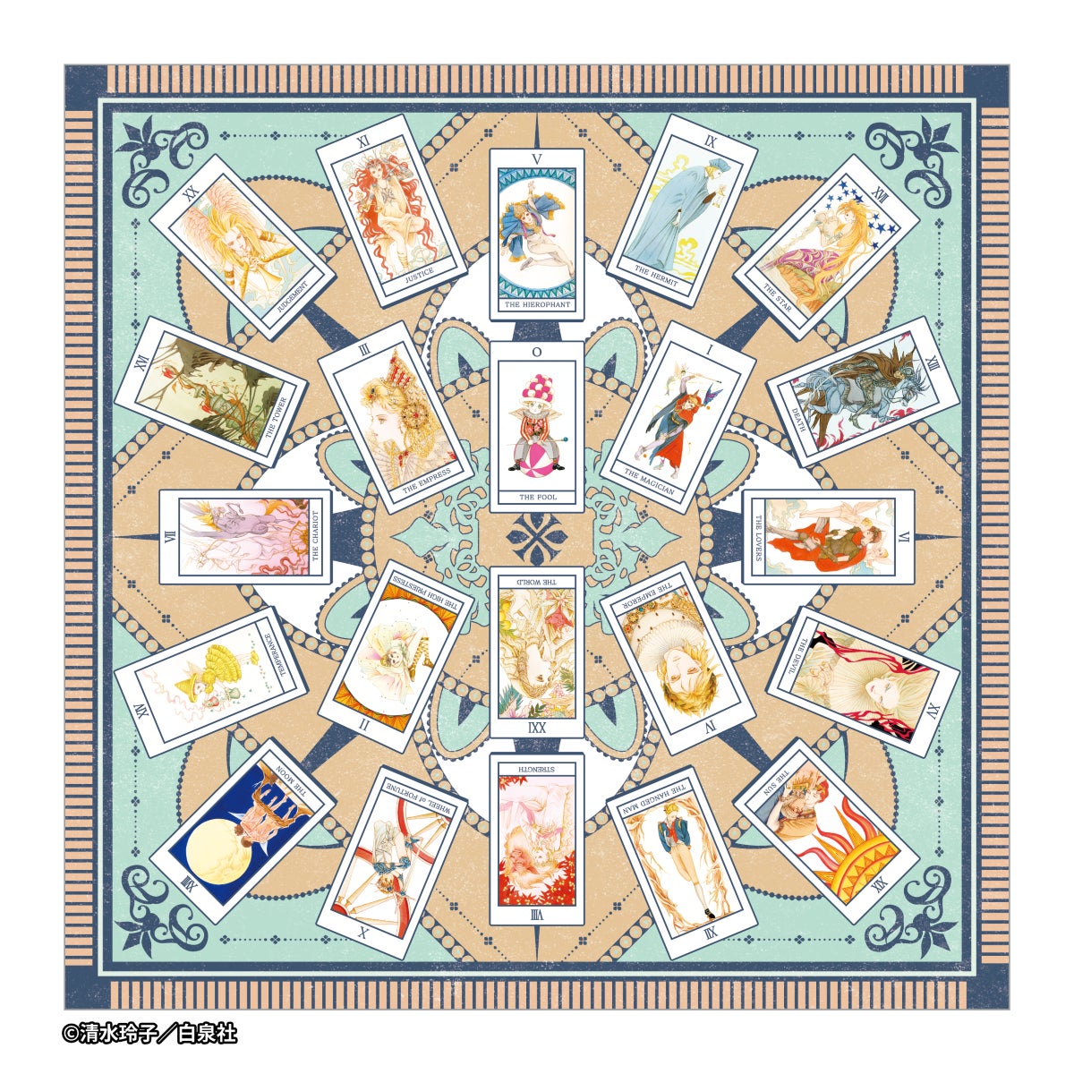 初開催！画業40周年記念「清水玲子原画展」のサブ画像11_『 ミラクル・タロット』 より大アルカナカードを散りばめたデザインのスカーフ 　3,000 円（税込）