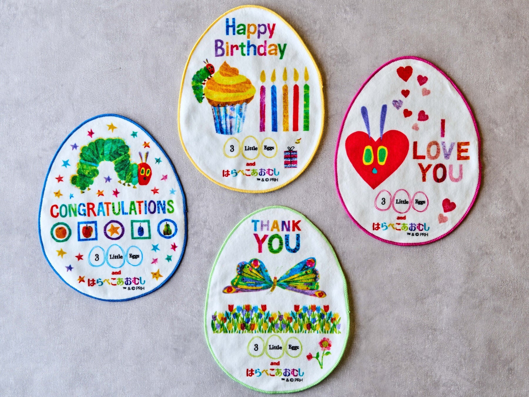 絵本「はらぺこあおむし」との親子で楽しめる体験型コラボレーションカフェ『はらぺこあおむし and 3 Little Eggs』　10/18（水）より新アイテムが登場し、バージョンアップ！のサブ画像6_エッグタオル　全4種