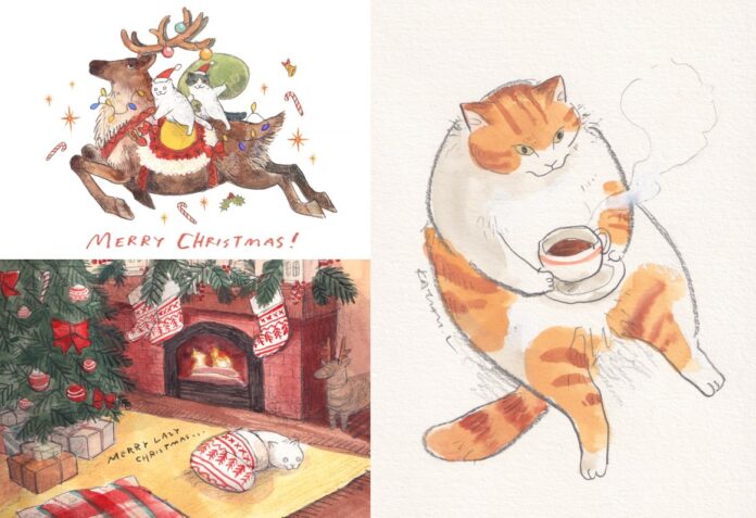 【銀座 蔦屋書店】イラストレーター黒山 Kathy Lamによる日本初の原画展「The Cup Cats」を11月28日（火）より開催。新作原画を中心に、クリスマスカード、カレンダーなどを展開。のメイン画像