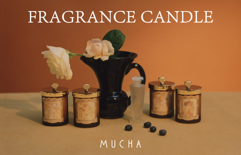 【MUCHA(ミュシャ)】ミュシャの四連作をイメージした「フレグランスキャンドル」を発売。ミュシャの作品やアールヌーヴォーをオマージュしたデザインのメイン画像