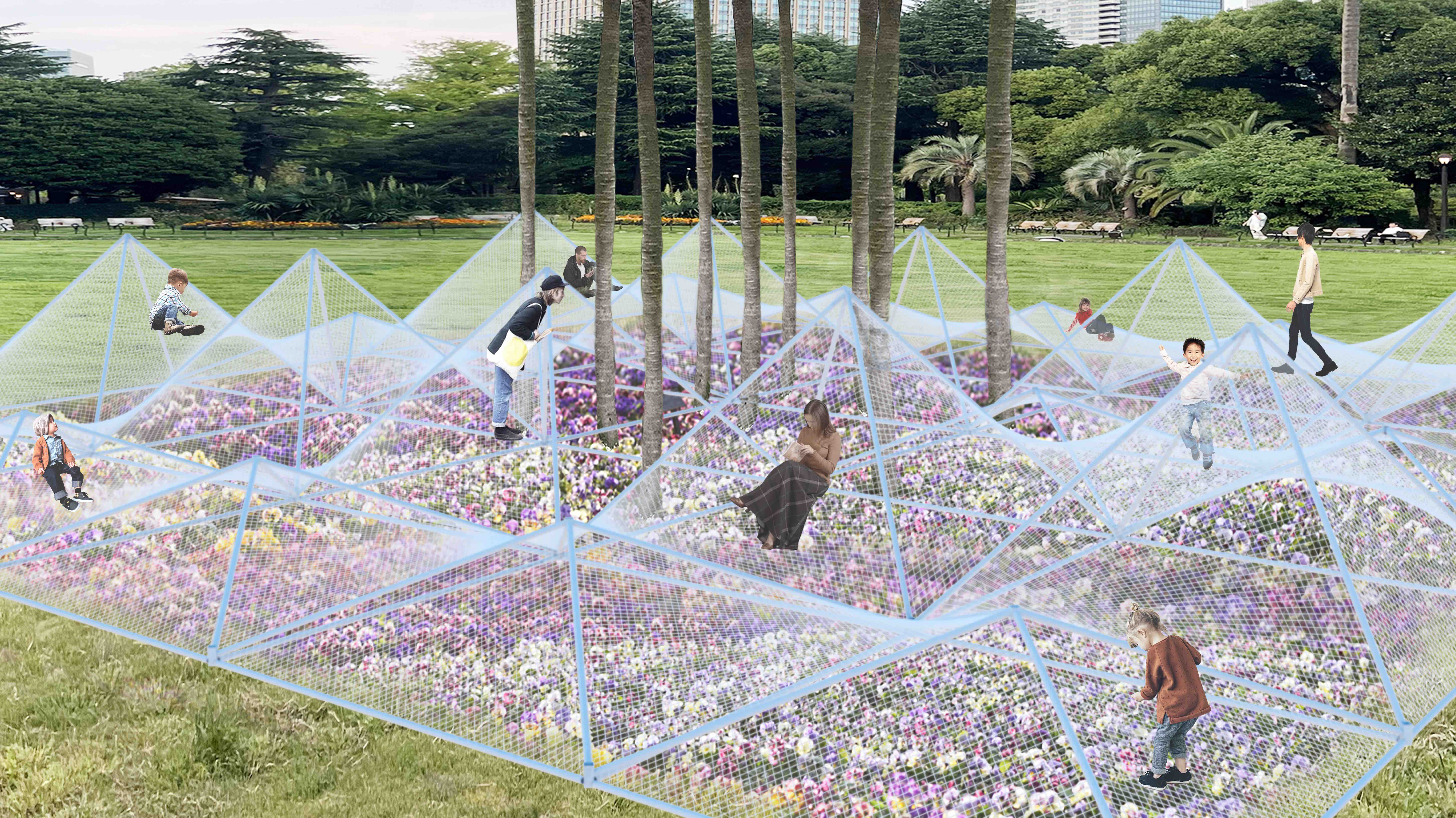 Park×Art　日比谷からはじまる新たな公園のかたち「Playground Becomes Dark Slowly」大巻伸嗣、永山祐子、細井美裕3名のアーティストによるアート体験のサブ画像3_永山祐子建築設計「はなのハンモック」CGパース