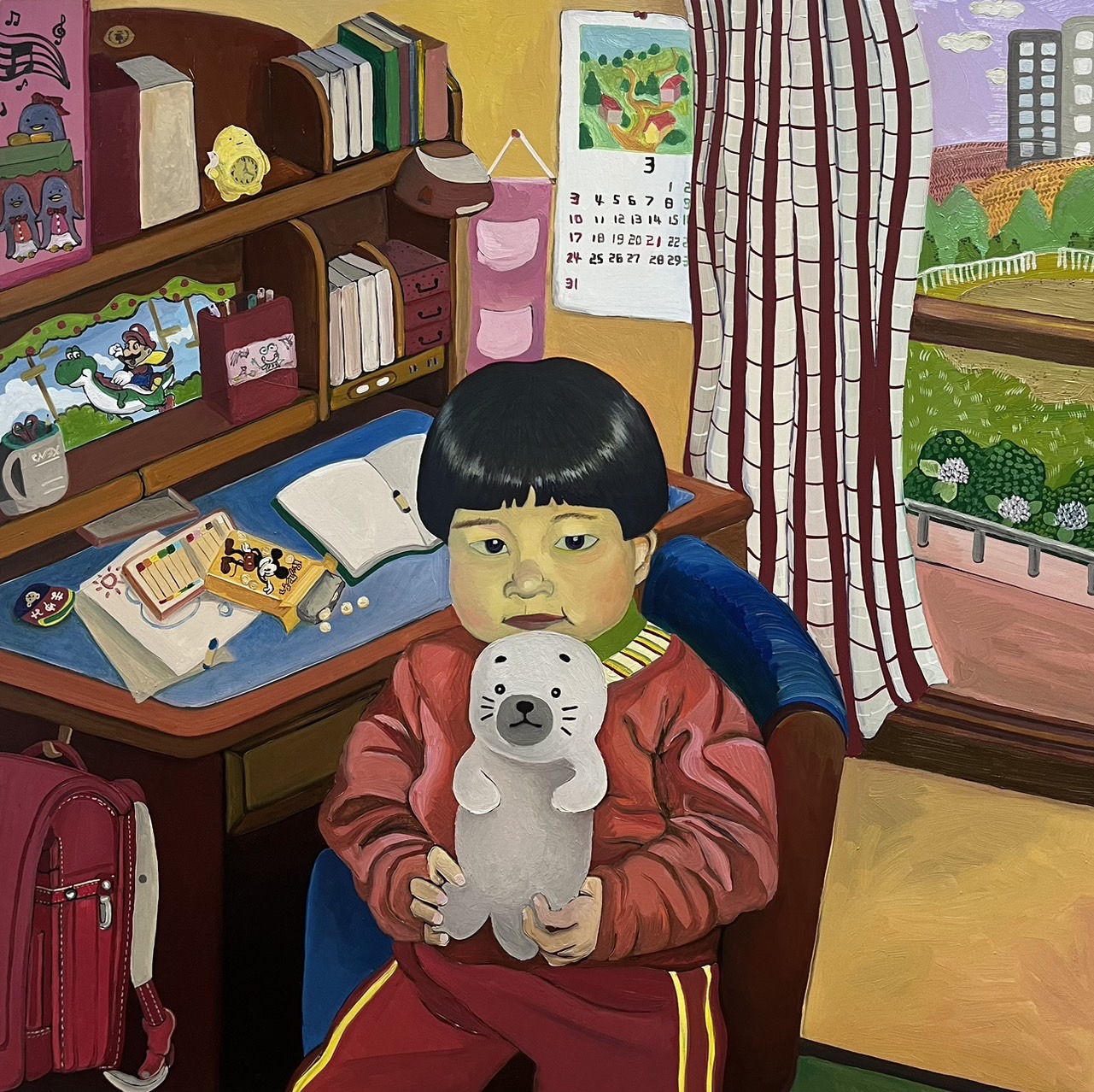 【京都岡崎 蔦屋書店】ビジュアルアーティスト 中尾真弓 個展「More than my own story」を6/29(土)より開催のサブ画像1_「My desk」 460mm x 460mm Oil on wood panel（2024）