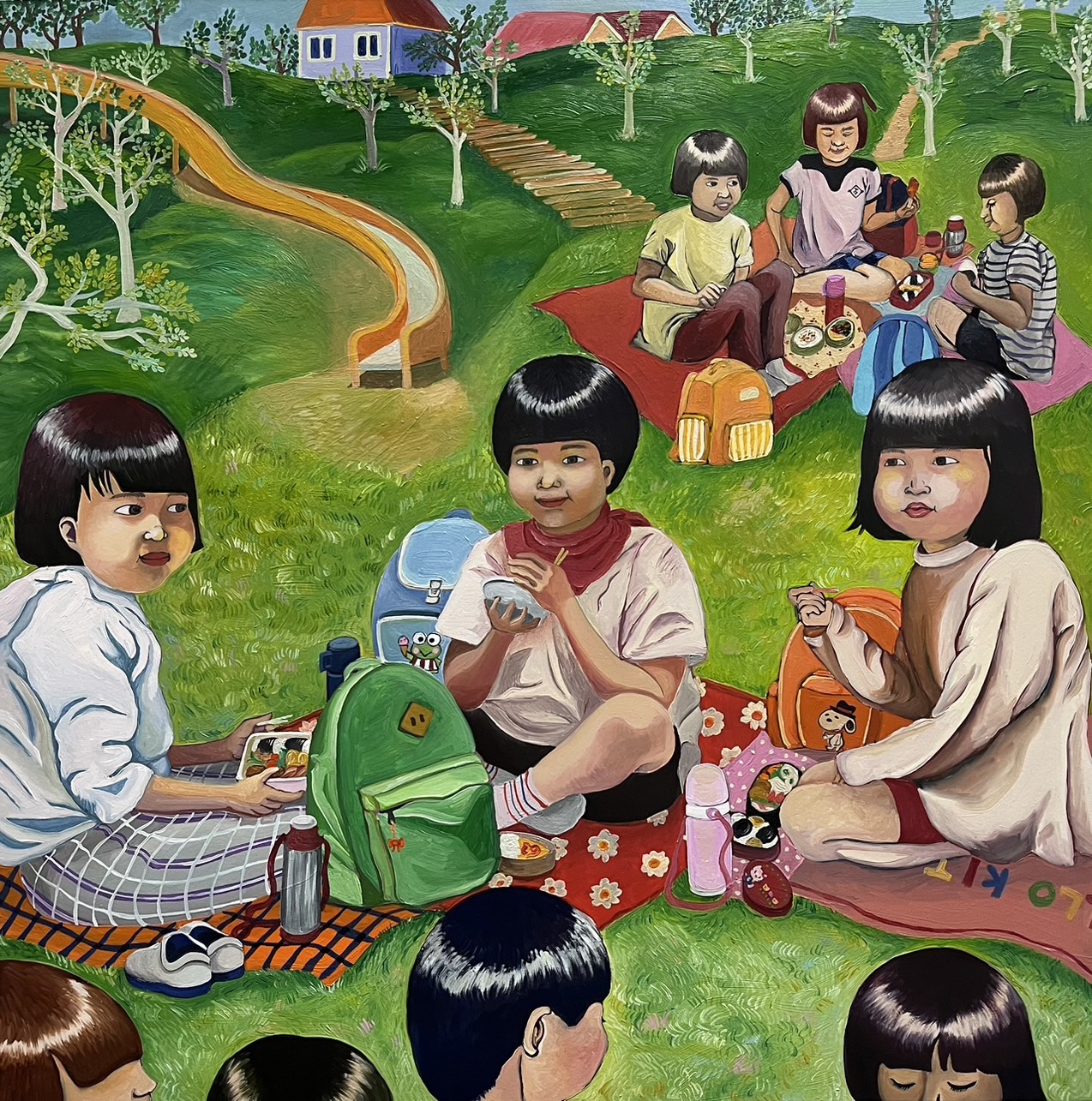【京都岡崎 蔦屋書店】ビジュアルアーティスト 中尾真弓 個展「More than my own story」を6/29(土)より開催のサブ画像3_「Eating outside」460mm×460mm Oil on wood panel（2024）